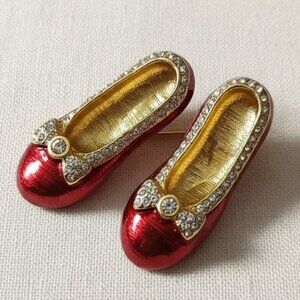 "Ruby Slipper Dreams" Vintage Shoe Brooch - Sparkling Crystal Accents Whimsical